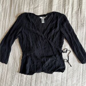 Black Silk Wrap Top